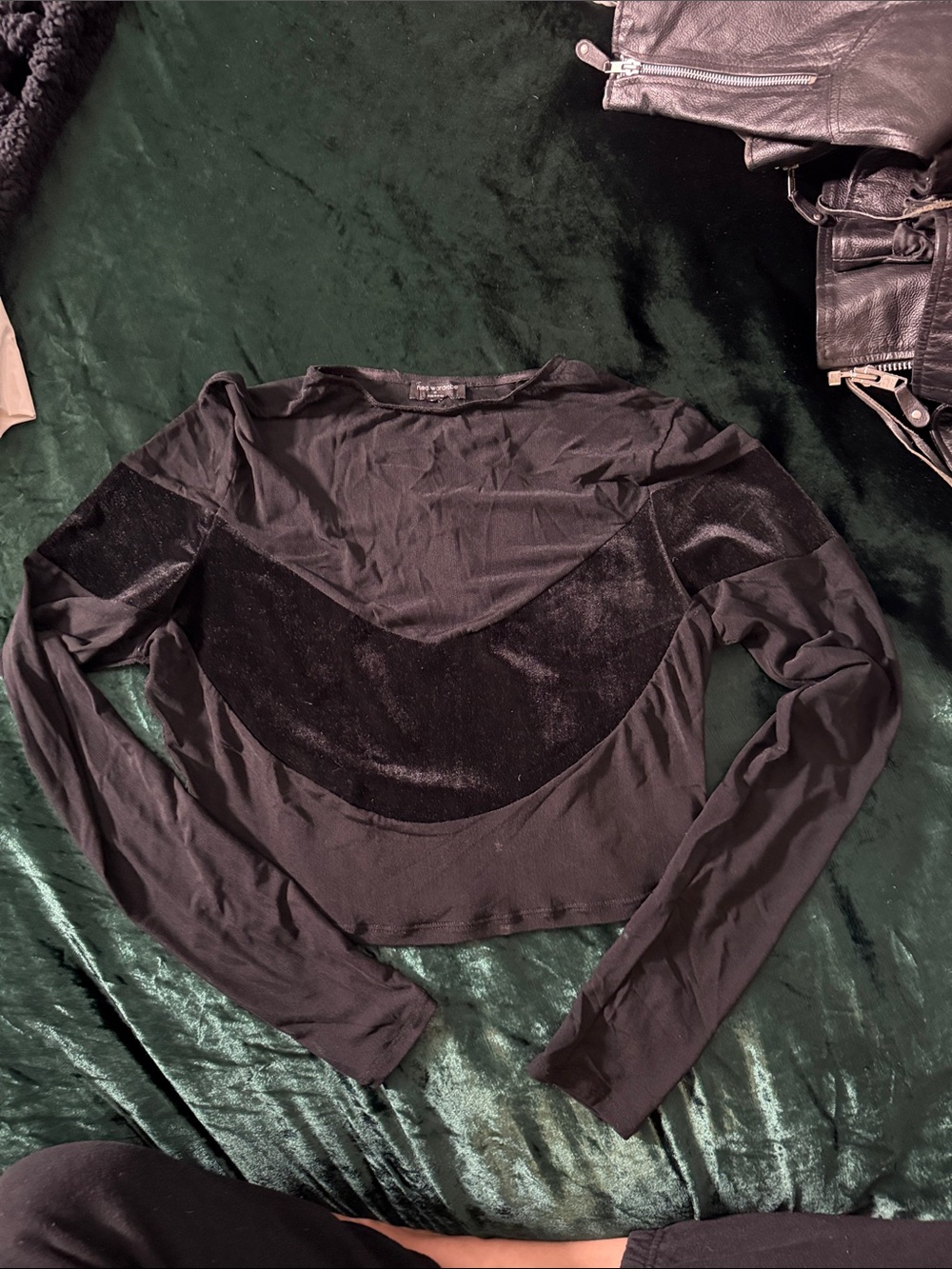 naked wardrobe Black Velvet Inset Long Sleeve Top
